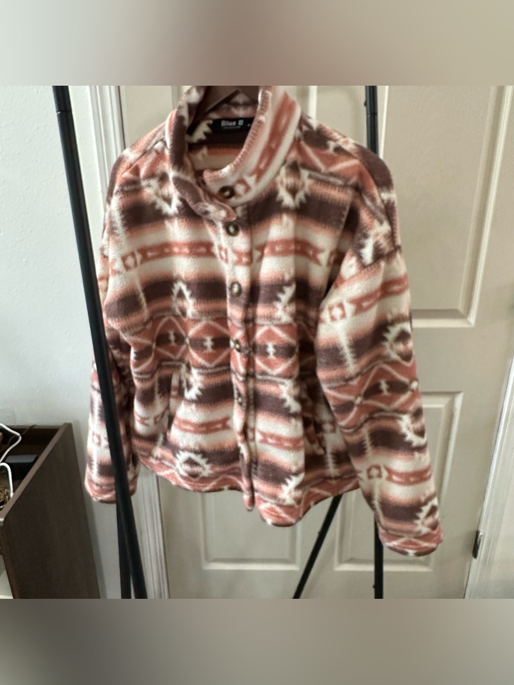 Cozy Aztec Teddy Jacket in Brown & Cream